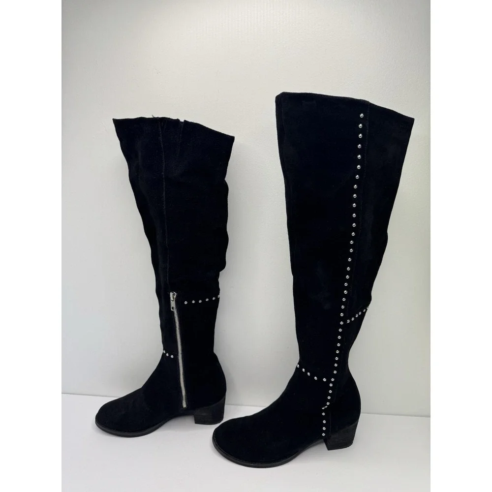 Design Lab Lord & Taylor 'Odel' Black Suede Studded‎ Over the Knee Boots Sz 7